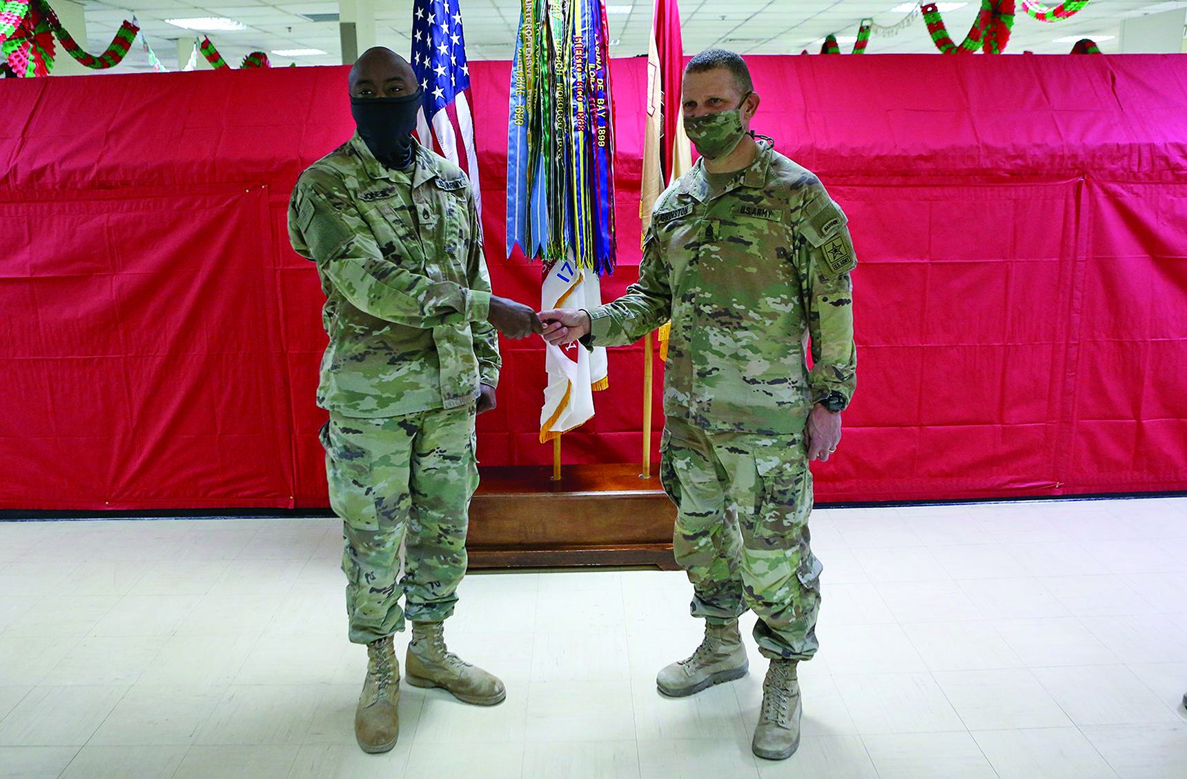 SSG Marquis Jones, NCOIC, Area Support Group-Qatar legal office, Camp As Sayliyah, Qatar, recently received a coin from the Sergeant Major of the Army. SSG Jones was recognized by the SMA for asking an insightful question about the COVID-19 vaccine and for facilitating an ASG-QA NCOPD discussion on the Report of the Fort Hood Independent Review Committee. Patton’s Own! First Team! 